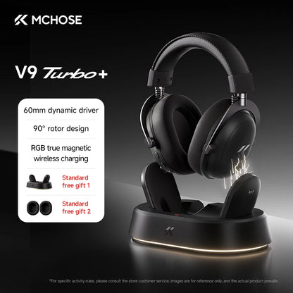 MCHOSE V9 Turbo Wireless Gaming Headset 7.1 Surround Sound RGB Esports Headphones with 60mm Drivers, Noise Cancelling Mic & Charging Base