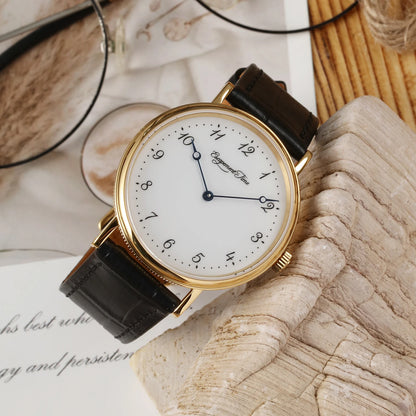【Escapement Time】Quartz Movement Watch 38.5mm Case Enamel White Waterproof 50M Blue Heat Treatment Hand