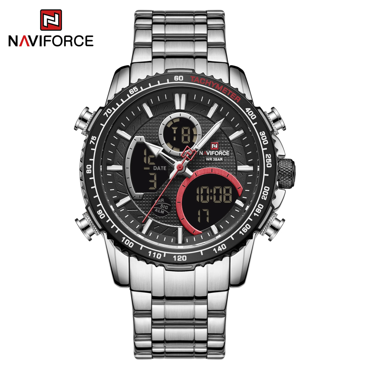 Relógio desportivo para homem NAVIFORCE – Relógio de pulso de luxo original em aço inoxidável, modelo militar estanque com duplo visor