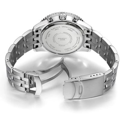 Męski zegarek chronograf BERNY – wielofunkcyjny zegarek kwarcowy w stylu lotniczym, wyposażony w datownik, szafirowe szkło i doskonałą luminescencję – luksusowy męski zegarek na rękę