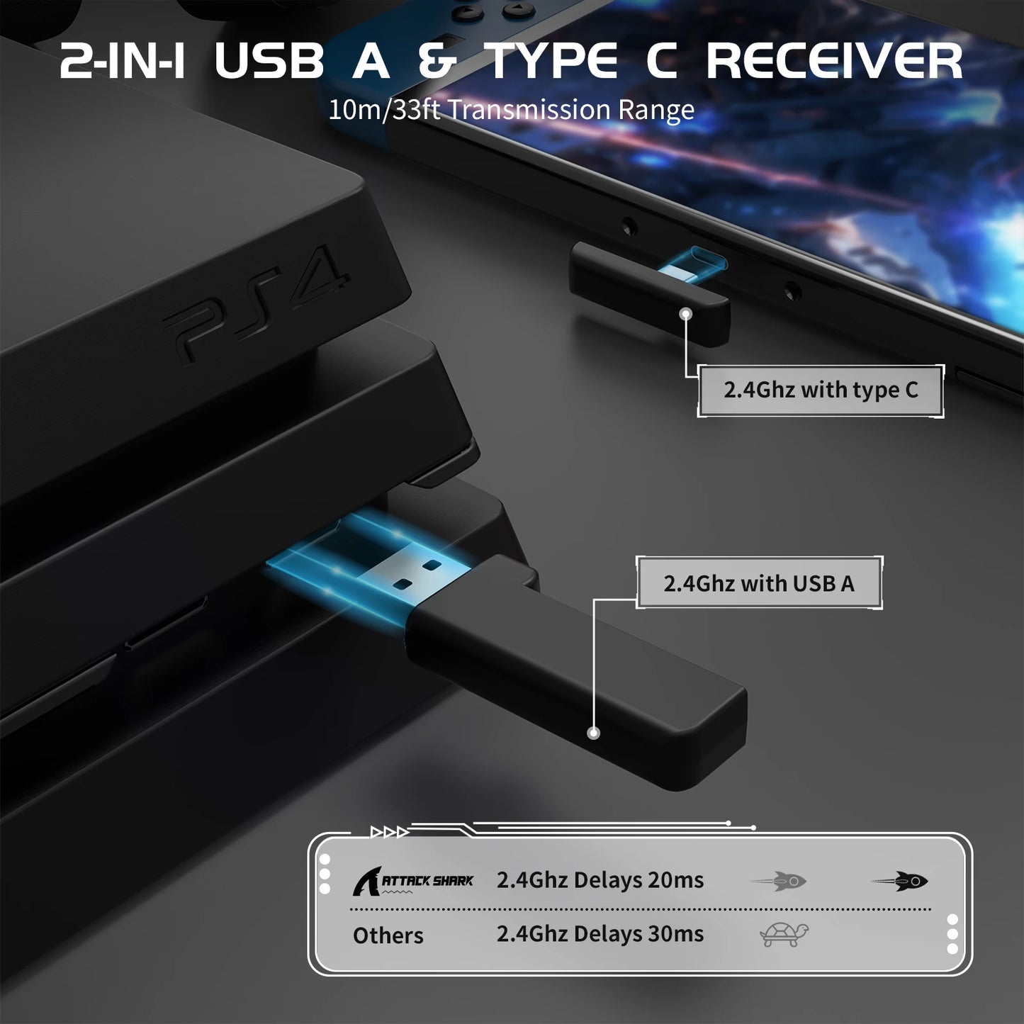 ATTACK SHARK L80 Ultra-Light Tri-Mode Gaming Headset Lightweight Wireless 600mAh battery for PC/PS4/PS5/Switch/Xbox