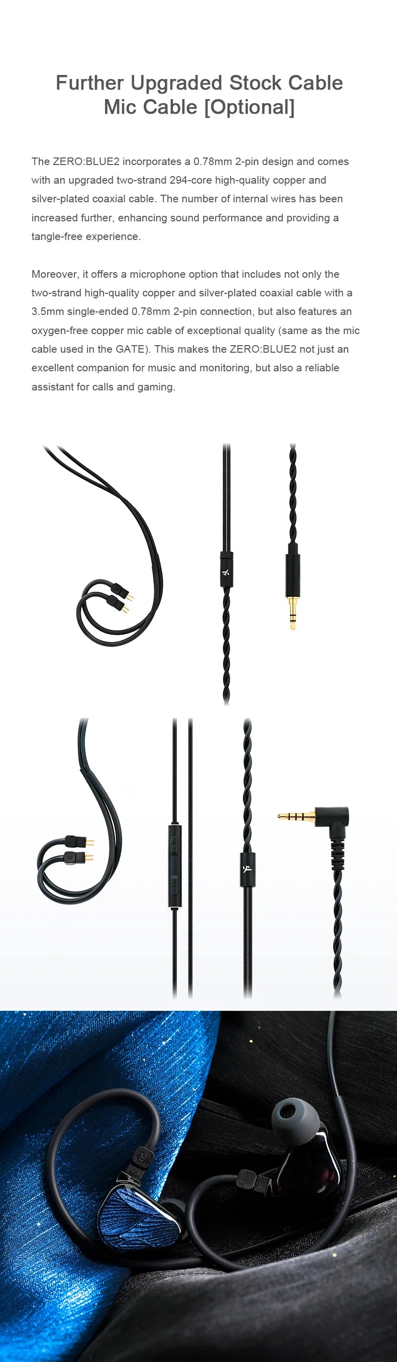 TRUTHEAR Zero:BLUE2 Dual Dynamic Driver Earphones Wired IEMs, HiFi In-Ear Headphones with Detachable 0.78mm 2Pin Cable, 3.5mm Plug