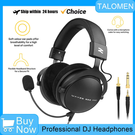 Auriculares con cable circumaurales Talomen TOP W550X con transductores de 50mm, graves profundos, cable desmontable y micrófono integrado – Headset para gaming, DJ, estudio y oficina