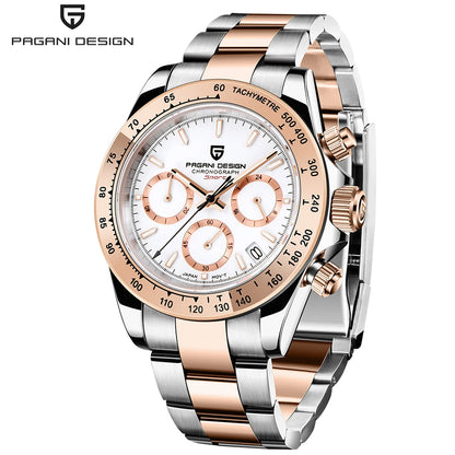 Męski zegarek chronograf PAGANI DESIGN – Luksusowy zegarek na rękę z mechanizmem kwarcowym, podświetlany i wodoodporny.