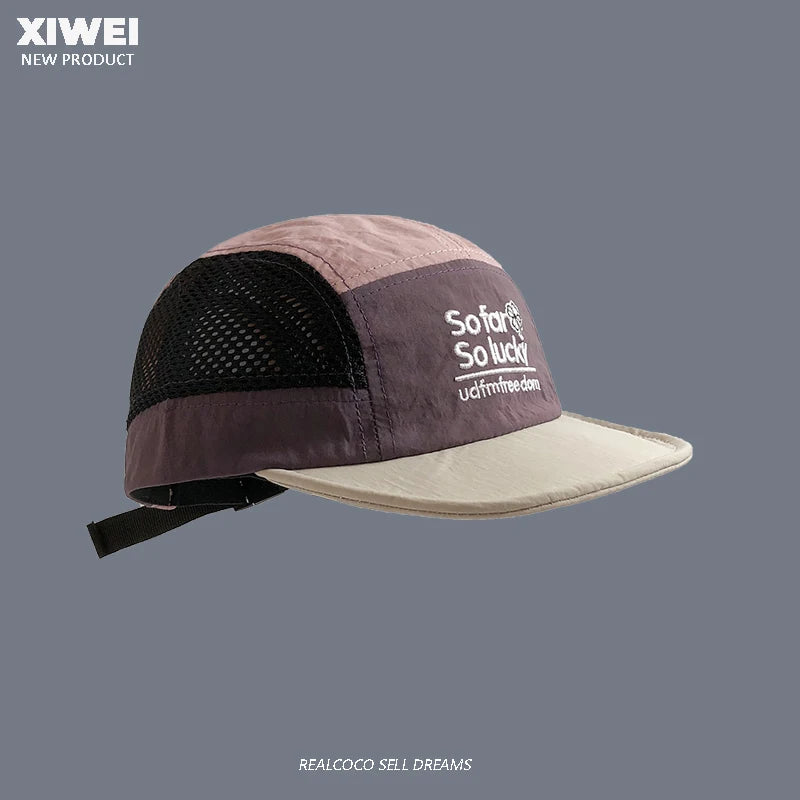 Summer Color Matching Embroidered Quick-drying Hat Men and Women Outdoor Sports Breathable Mesh Sunshade Five-panel Baseball Cap