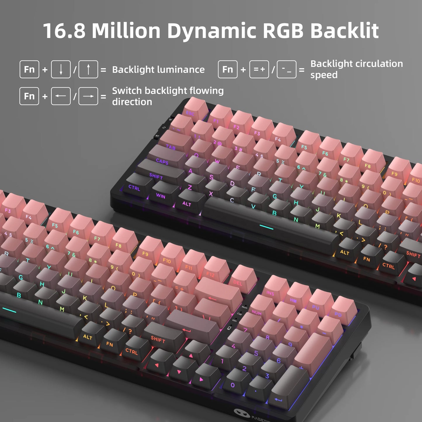 MageGee Light100 Wireless Mechanical Keyboard Side-Printed Hot-Swappable Tri-mode 2.4G/USB/BT RGB Gasket Creamy Gaming Keyboard