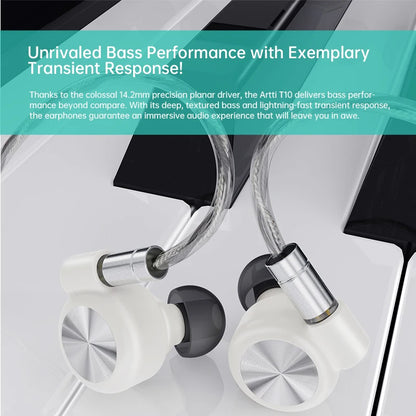 ARTTI T10 Planar Driver In-Ear HiFi Earphones, 14.2mm Wired IEM Monitors with Textured Bass, Detachable 0.78mm 2-Pin Cable, 3.5mm/4.4mm Audiophile Earphones