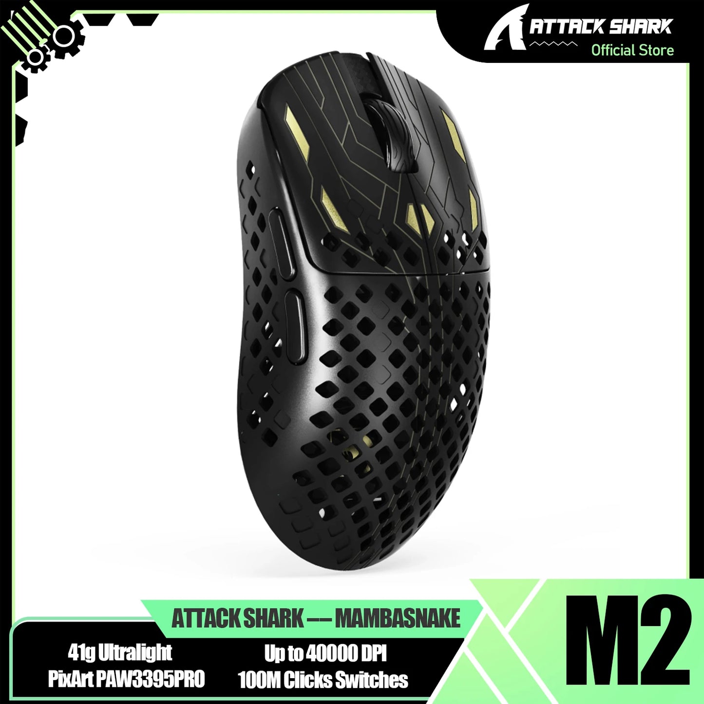 MAMBASNAKE M2 ultralätt trådlös gamingmus, PAW3395PRO-sensor 40000 DPI, 41g kolfiber, tre lägen