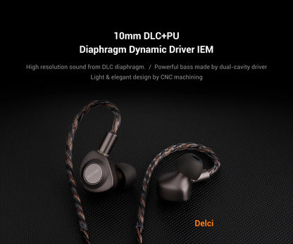 KEFINE Delci HiFi Wired IEM Earphones with 10mm DLC+PU Dynamic Driver, CNC Metal Housing, Detachable 0.78mm 2Pin Cable