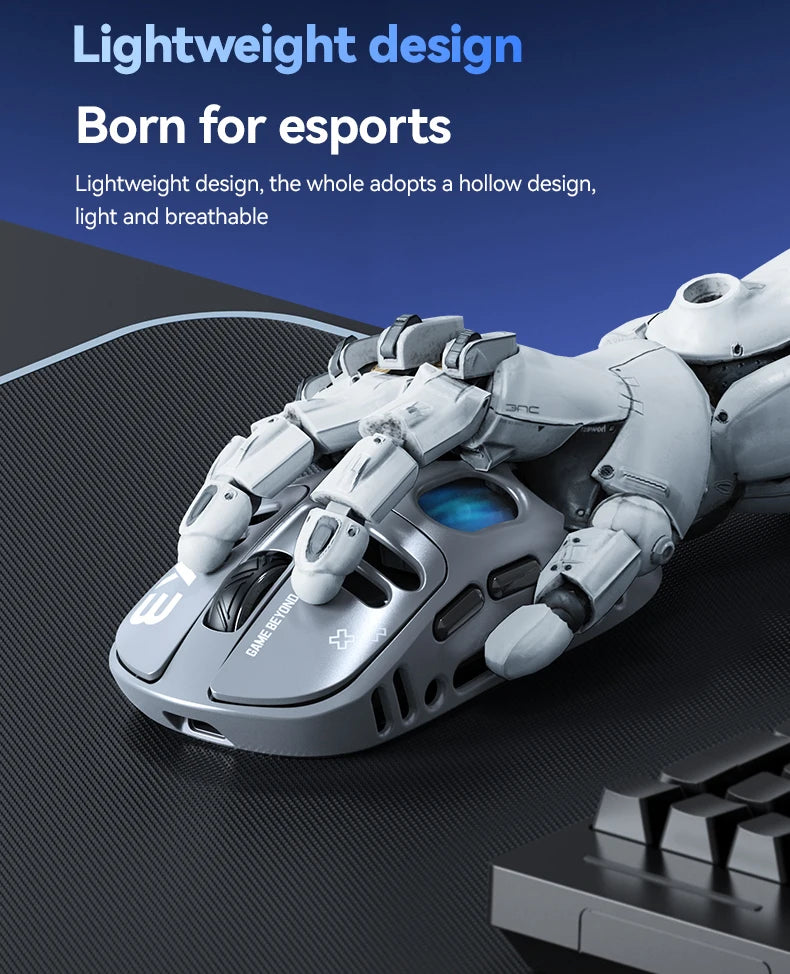 3-Mode Wireless Gaming Mouse with RGB Lighting, Lightweight Bluetooth Mouse, Rechargeable Esports Mouse for PC, Laptop & Gaming