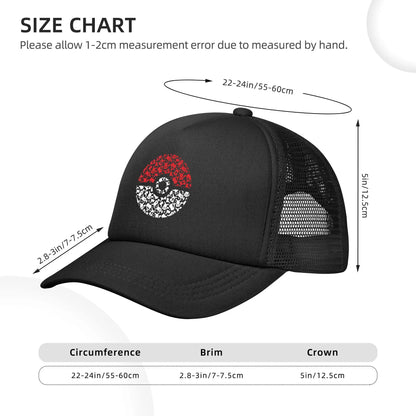Pikachu Pokeball Mesh Baseball Cap Unisex Fitted Sun Hat Pokemoned  Hat Adjustable Snapback Caps Golf Hats Summer Trucker Caps