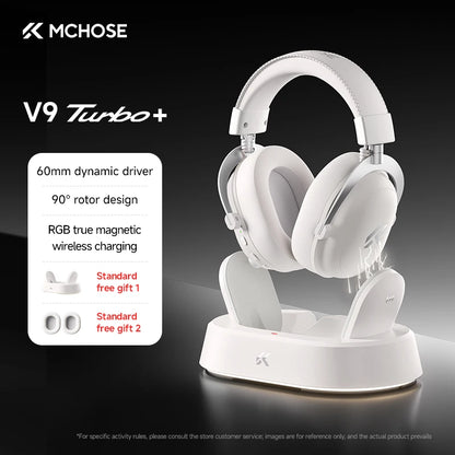MCHOSE V9 Turbo Wireless Gaming Headset 7.1 Surround Sound RGB Esports Headphones with 60mm Drivers, Noise Cancelling Mic & Charging Base