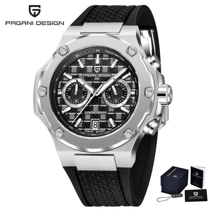 PAGANI DESIGN PD-YS032 Men's Quartz Watch 44mm Japan VK64 Movt Stainless Steel Case Rubber Strap Sapphire Glass 100M Waterproof