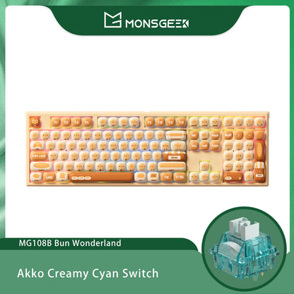 Tastiera meccanica wireless Akko MonsGeek MG108B Bun Wonderland, profilo MOG, RGB, 108 tasti, formato full size, hot swap, USB / 2.4G / BT 5.0