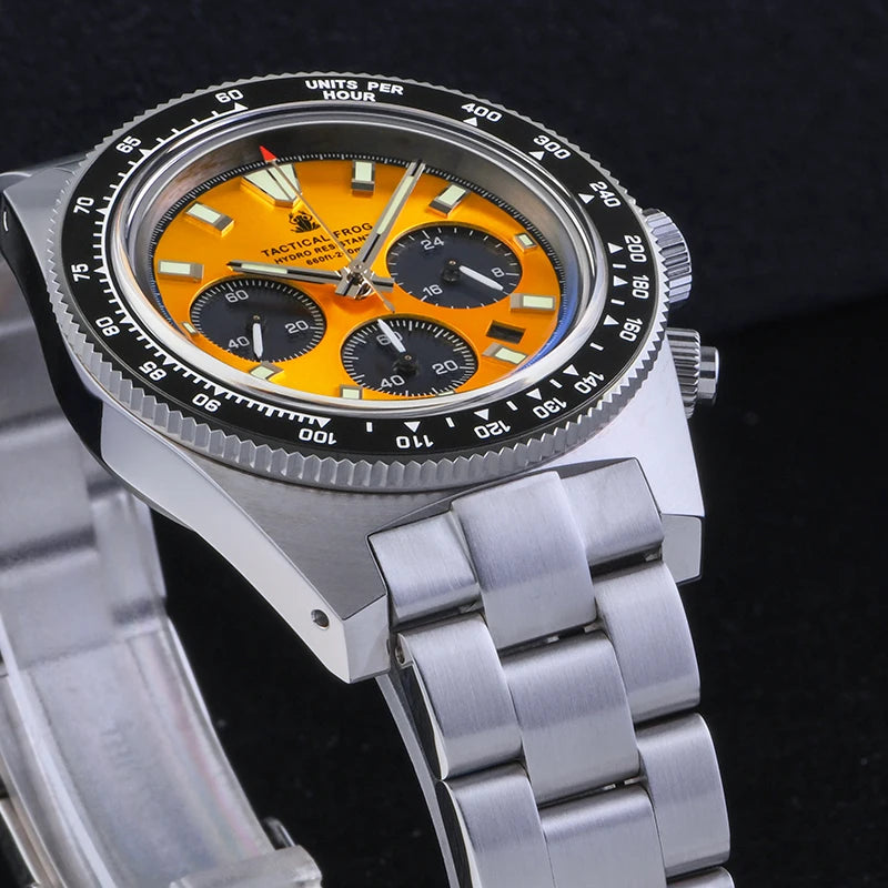 Tactical Frog V2 Solar Chronograph Men Watch Sapphire Crystal Mirror Ceramic Bezel VS75A Eco-Drive Quartz 20Bar Waterproof Watch