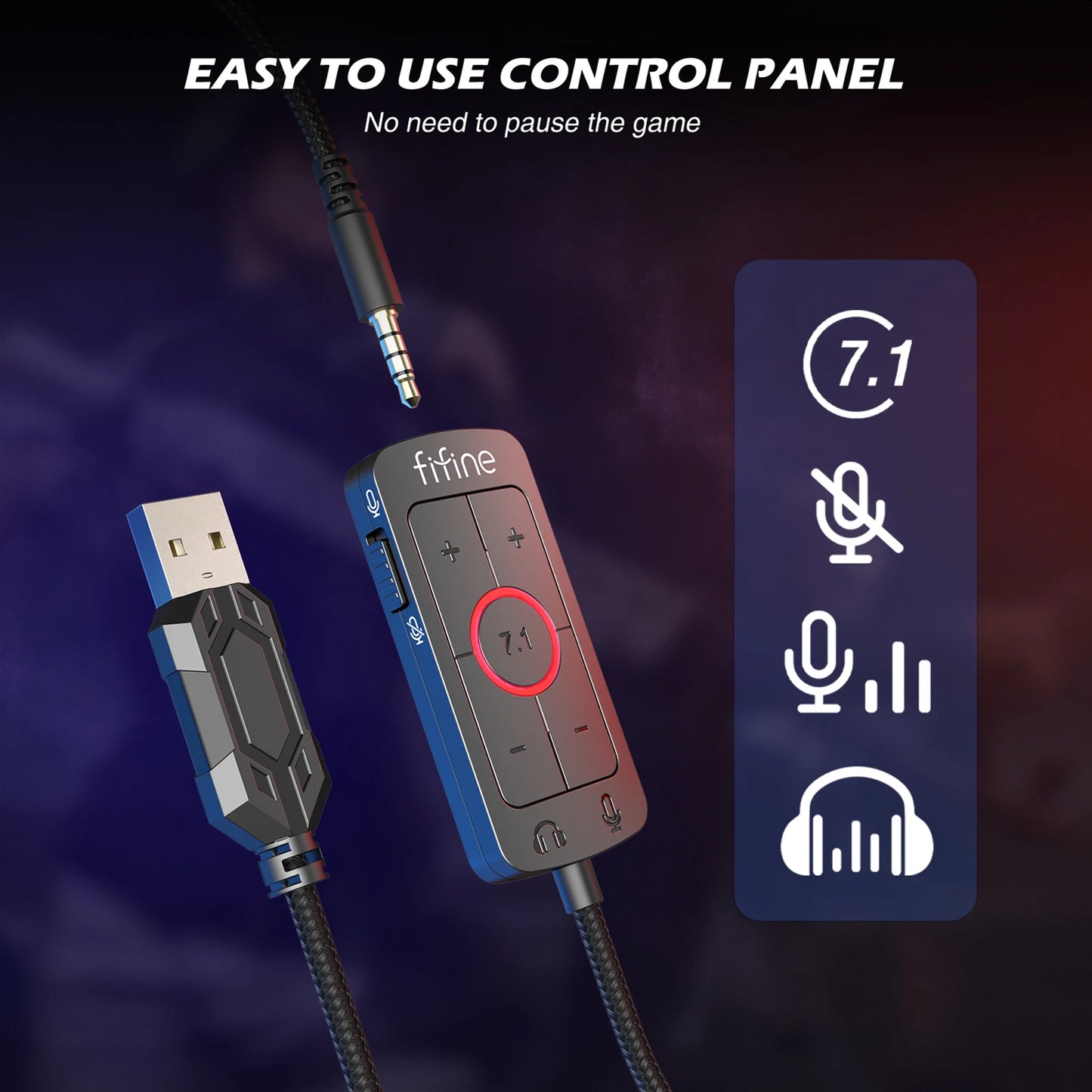 FIFINE Headset,3.5 mm jack&USB Headphone with 7.1 Surround Sound/volum control/Mute switch for PC/MAC/PS4/PS5 Mixer-H9