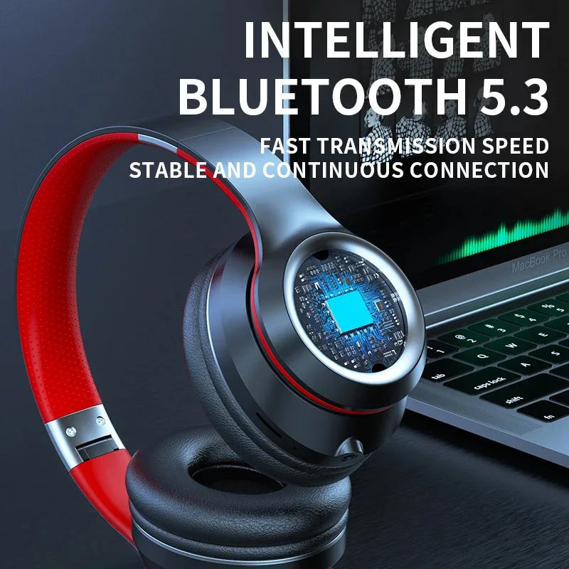 Shoumi Wireless Bluetooth 5.0 Headphones with Mic, TF Card MP3 Player, Deep Bass Over-Ear Gaming Headset with Display Screen