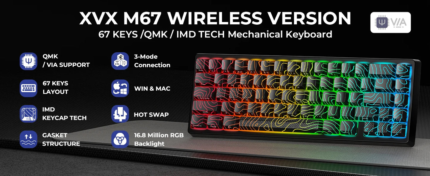 XVX Wireless Mechanical Keyboard M67 JadeStone With IMD-Tech Keycaps Tri-Mode Topographic White Gamer Keyboard Gasket Design