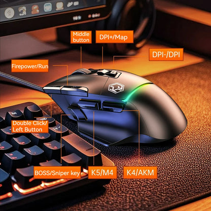 Xundler GK502 Wired Gaming Mouse RGB Lights, 12800 DPI Ergonomic Wired Gaming Mouse with 10 Programmable Macro Buttons for PC Gamers