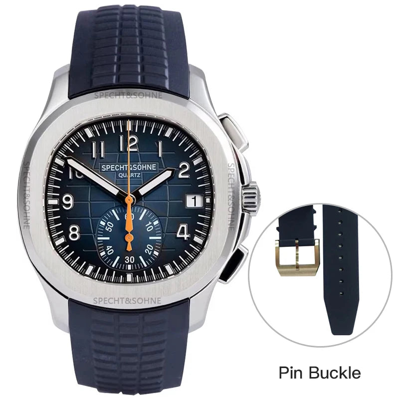 Specht & Söhne New Classic 5167 Men's Watch Orange Color Sapphire Crystal Rubber Srap Sports Male Quartz Watches 50M Waterproof