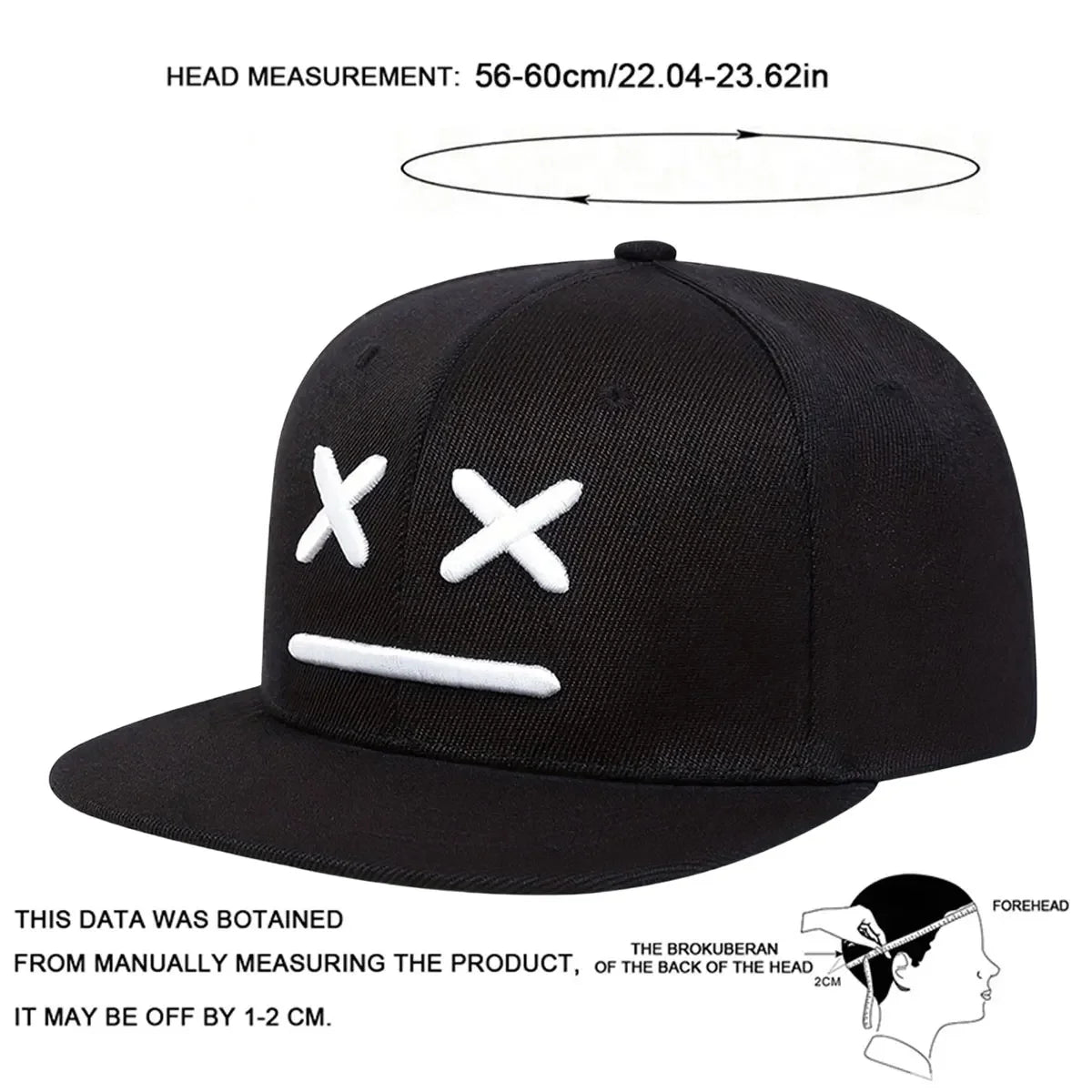 Cappellini unisex XX con ricamo a faccina sorridente, stile hip-hop, primavera-autunno, casual, regolabili, con chiusura a scatto, cappellini da baseball, cappellini parasole, cappellini sportivi