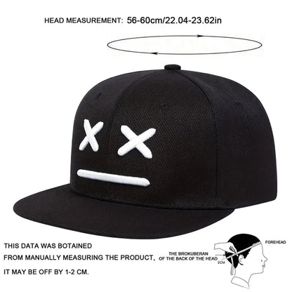 Cappellini unisex XX con ricamo a faccina sorridente, stile hip-hop, primavera-autunno, casual, regolabili, con chiusura a scatto, cappellini da baseball, cappellini parasole, cappellini sportivi