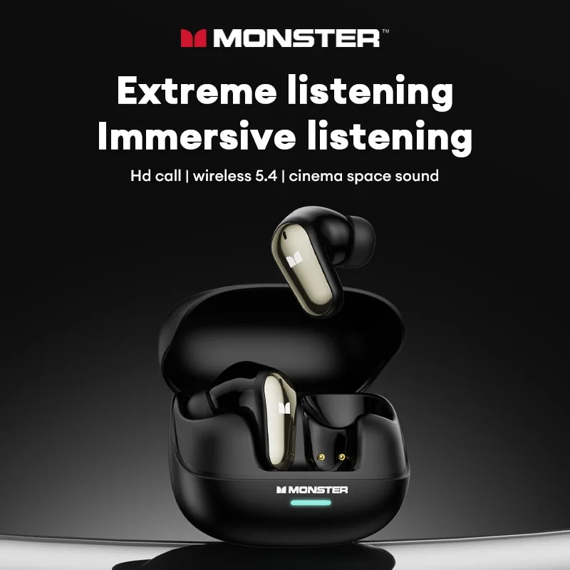 Monster MQT52 TWS Wireless Gaming Headset Bluetooth 5.4 HiFi Stereo Earbuds, Wireless Gaming Headset with Noise Cancelling Mic, Touch Control, 24H Battery, Bluetooth Gaming Earphones
