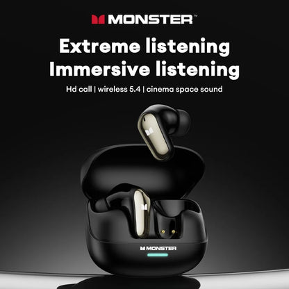 Monster MQT52 TWS Wireless Gaming Headset Bluetooth 5.4 HiFi Stereo Earbuds, Wireless Gaming Headset with Noise Cancelling Mic, Touch Control, 24H Battery, Bluetooth Gaming Earphones