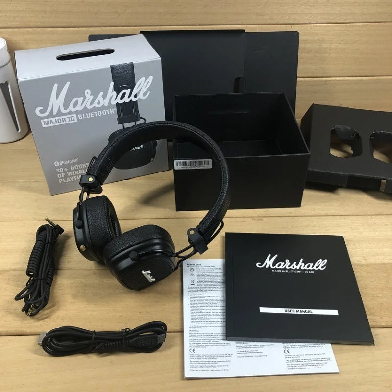 Marshall Major III Wireless Bluetooth Headphones with Deep Bass, Active Noise Cancelling, Foldable Over-Ear Wireless Headphones with Microphone