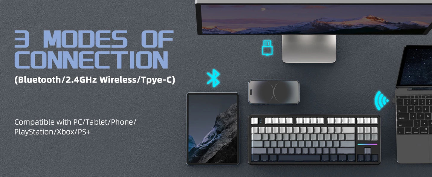 ATTACK SHARK X87 kabellose mechanische Gaming-Tastatur, Tri-Mode BT5.0/2.4GHz/USB-C, Gasket, Hot-Swappable Custom Keyboard, vorglubriziert