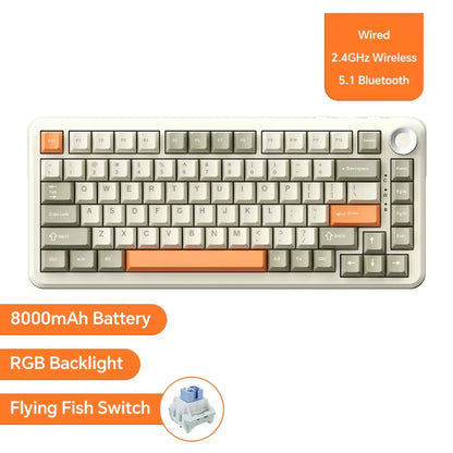 AJAZZ AK820 Mechanical Keyboard Hot-Swappable 82-Key Wired Keyboard with Rotary Volume Knob for Office, Gaming & Home