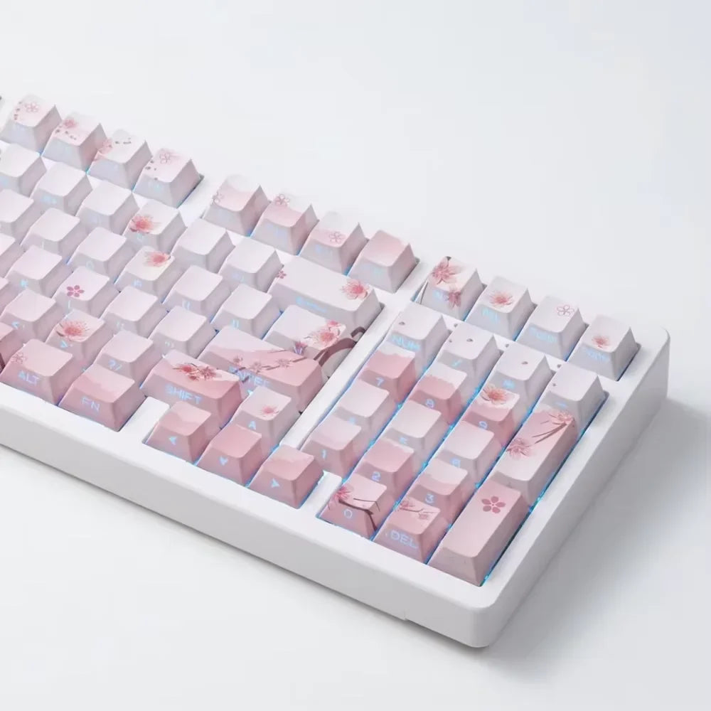 Sakura Pink Side Engraved Keycap Set PBT Translucent 127 Keys for MX Switch 60/84/90/104/108 Mechanical Keyboards