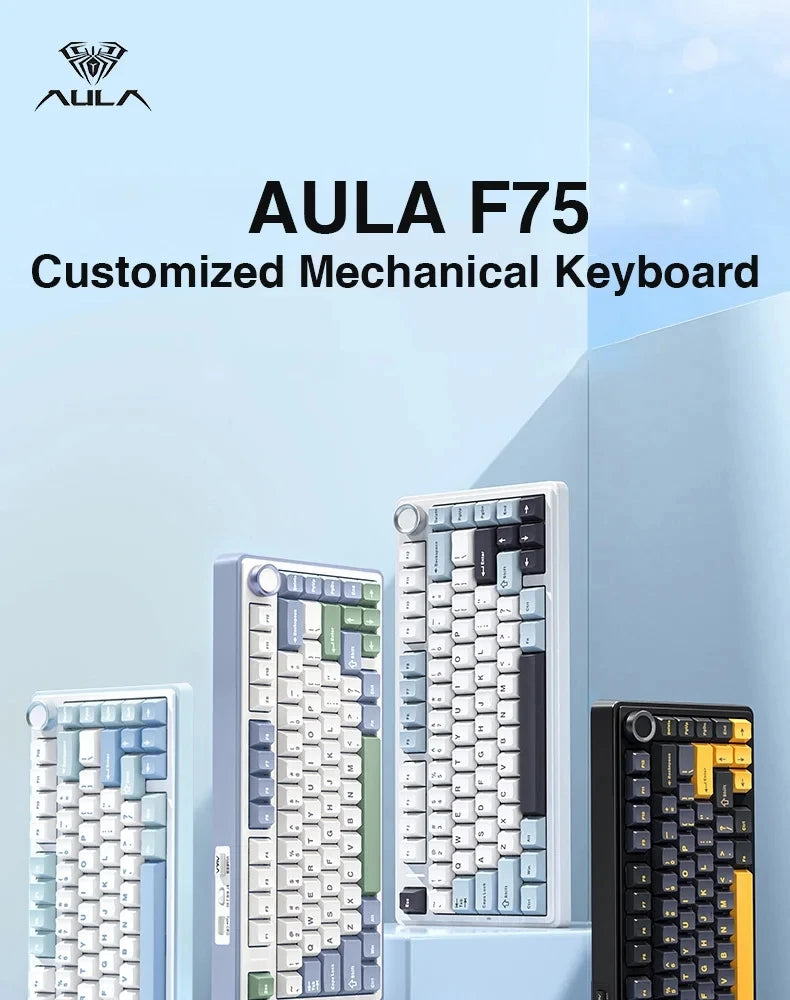 AULA F75 2.4G Wireless/Bluetooth/Wired Gaming Mechanical Keyboard RGB Customized 75% Layout OEM Profile Gasket PC Game Keyboard