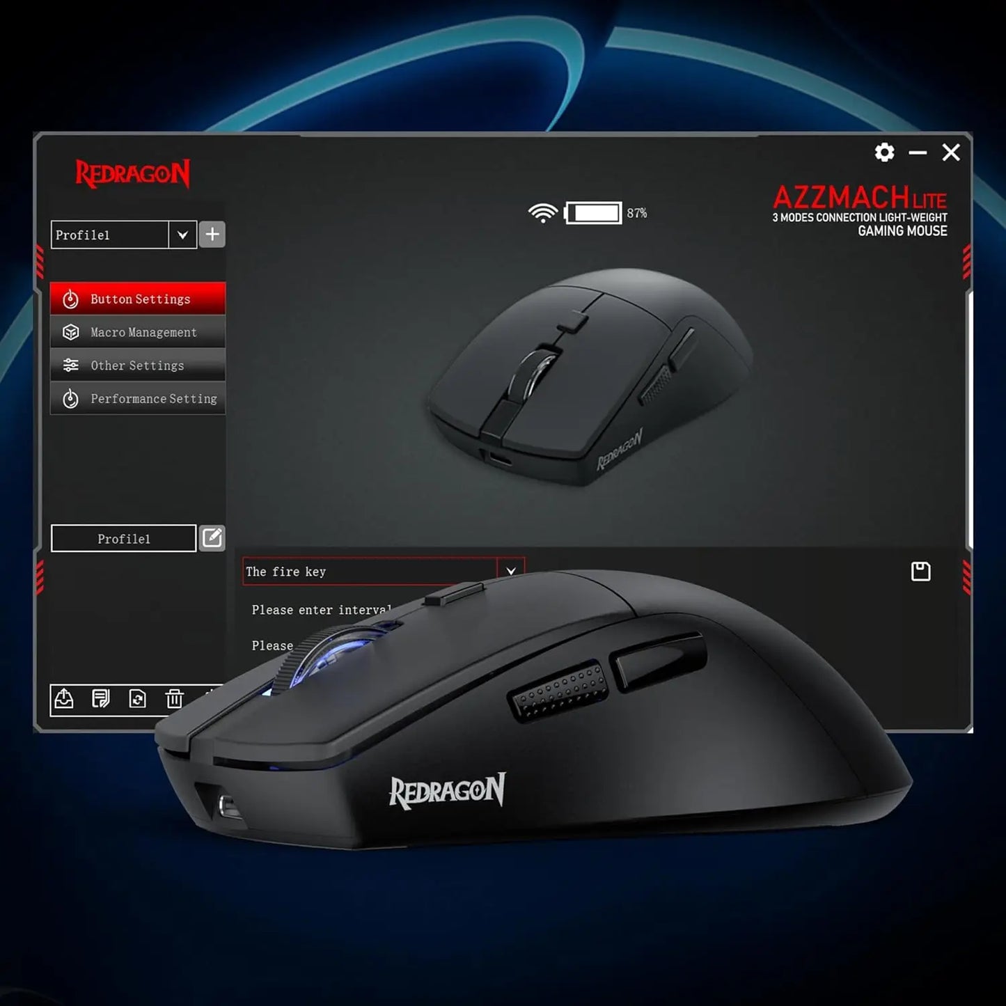 Redragon M618 LIT Wireless Gaming Mouse, 10000 DPI Ergonomic Optical Mouse with Bluetooth, 2.4GHz Wireless, 6 Programmable Buttons for PC & Laptop