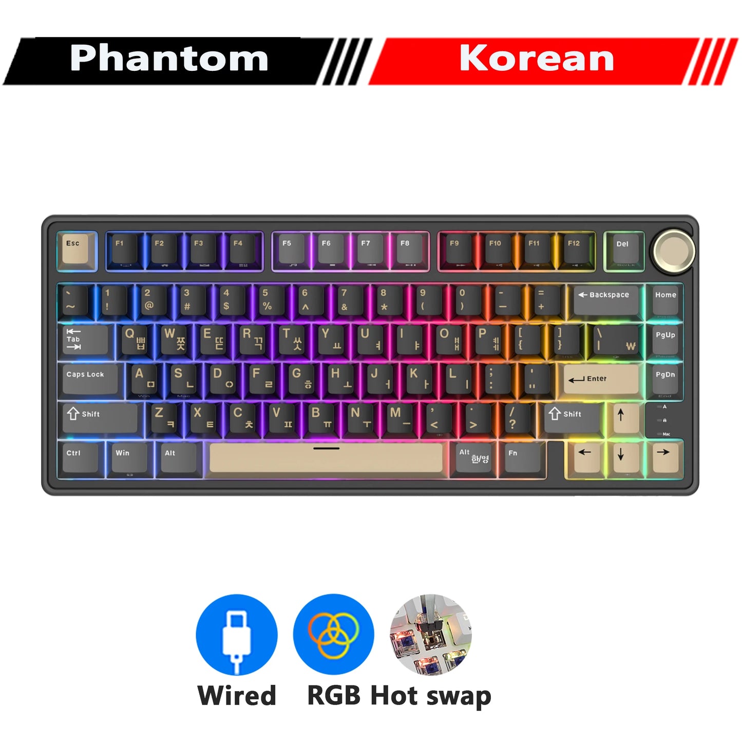 RK R75 Royal Kludge Wired Mechanical Keyboard 80 Keys 80% Gasket RGB Backlit Hot-swappable Gaming Keyboard with MDA PBT Keycaps