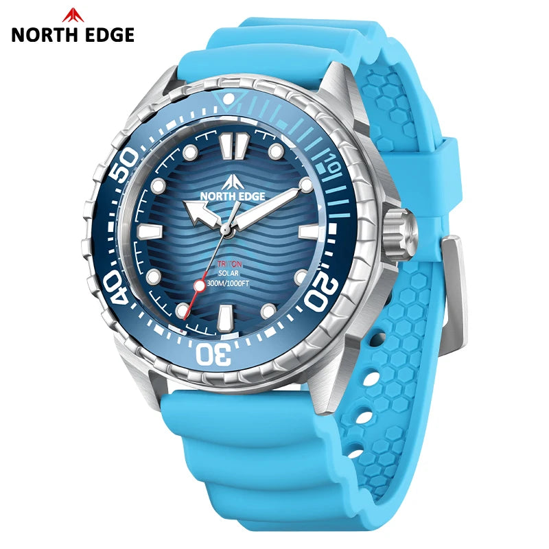 NORTH EDGE New TRITON Solar Powered Dive Watch Men Luxury Quartz Watches For Men 316L Stainless Steel Case Waterproof 300M