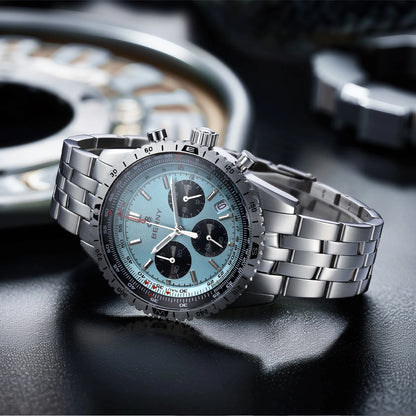 Męski zegarek chronograf BERNY – wielofunkcyjny zegarek kwarcowy w stylu lotniczym, wyposażony w datownik, szafirowe szkło i doskonałą luminescencję – luksusowy męski zegarek na rękę