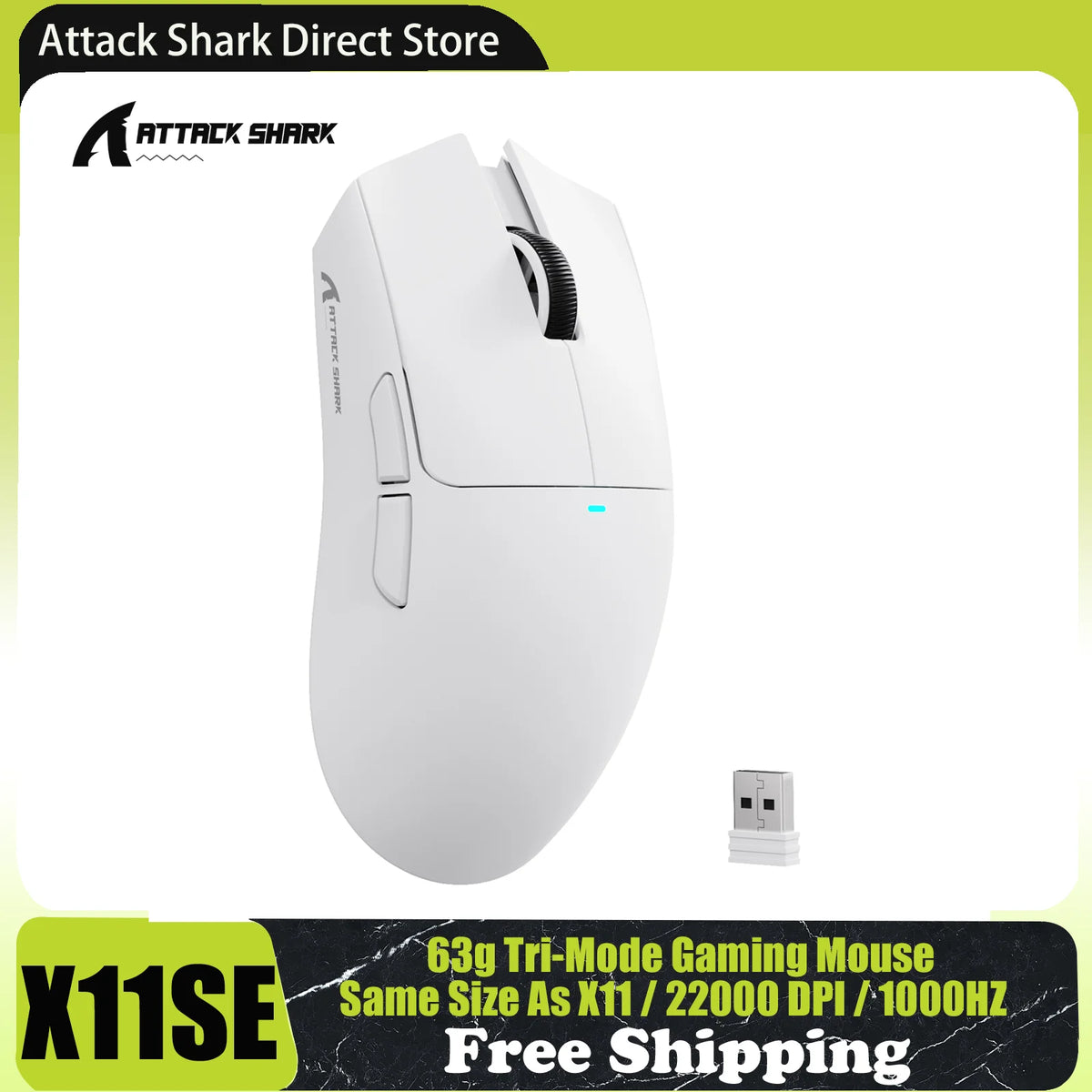 ATTACK SHARK X11SE Wireless Gaming Mouse Tri-Mode, 63g Superlight Gaming Mouse with PAW3311 Sensor, 22000 DPI, Bluetooth & 2.4GHz RGB Gaming Mouse