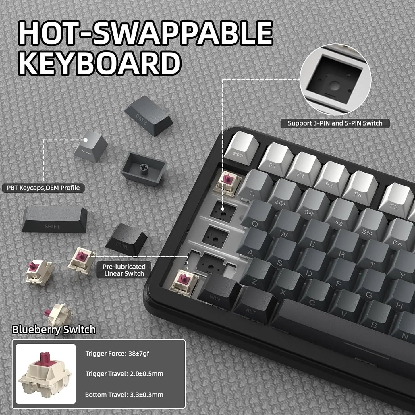 ATTACK SHARK X85 Pro 75% Mechanical Keyboard Wireless RGB Gaming Keyboard with Display Screen, Knob, Hot Swappable Gasket Mount, Bluetooth, 2.4GHz & Wired