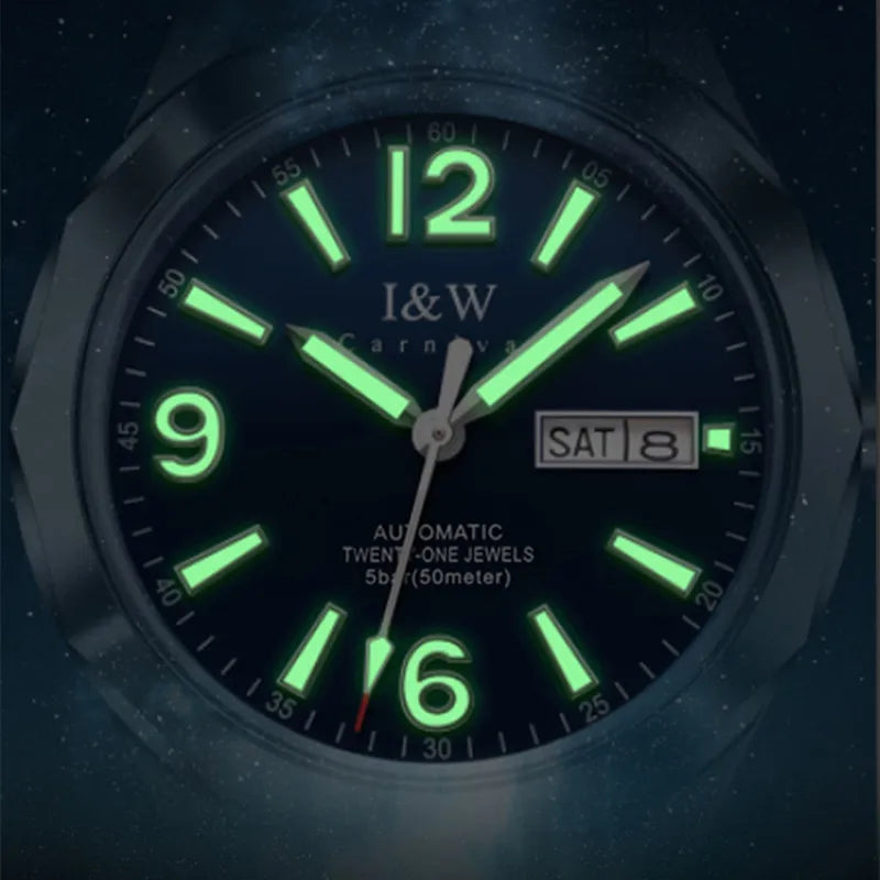 Luksusowy mechaniczny zegarek męski Reloj CARNIVAL z wolframu, mechanizm automatyczny MIYOTA 8205, wodoodporny.