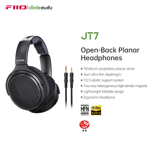 Auriculares audiófilos over-ear magnéticos planares FiiO JT7 – Driver de 95x86mm, headset HiFi con cable de 4.4mm y 3.5mm