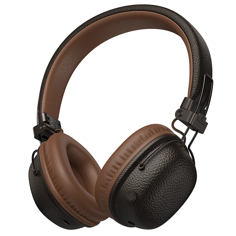 HOCO W64 Retro Bluetooth 5.4 Wireless Headphones with 40mm Deep Bass, PU Leather Over-Ear HiFi Music Headset for Sports & Travel