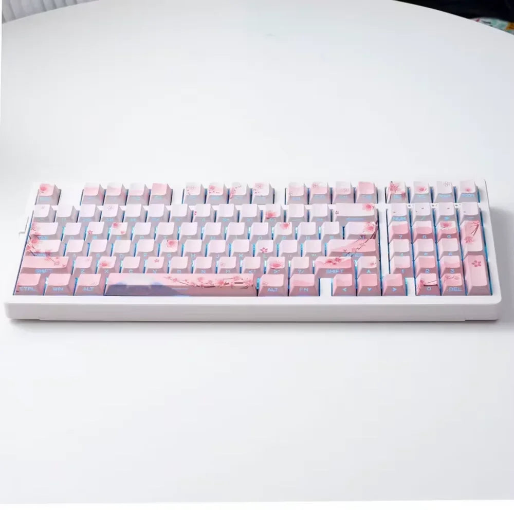 Sakura Pink Side Engraved Keycap Set PBT Translucent 127 Keys for MX Switch 60/84/90/104/108 Mechanical Keyboards