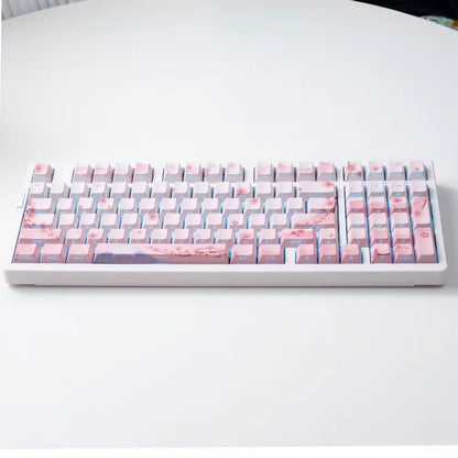 Sakura Pink Side Engraved Keycap Set PBT Translucent 127 Keys for MX Switch 60/84/90/104/108 Mechanical Keyboards