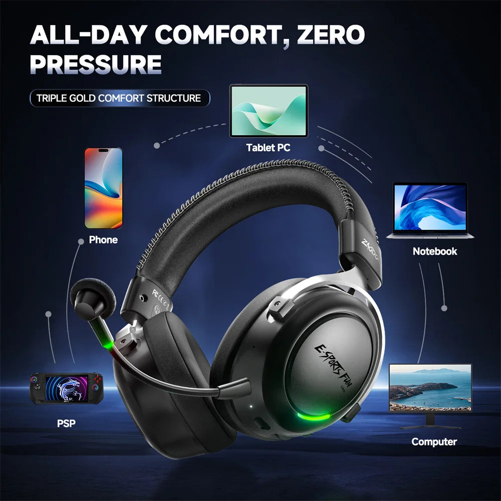 HAAYOT Wireless Gaming Headphones Bluetooth 5.3 with 53mm Titanium Drivers, 7.1 Virtual Surround Sound, Low Latency Gaming Headset for PC PS5 Mobile