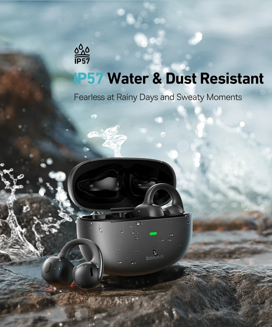 Baseus Bowie MC1 Ear Clip Wireless Earphones Bluetooth 5.4 Open-Ear Clip-On Sports Earbuds IP57 Waterproof AI Bass Ear Clip Headphones
