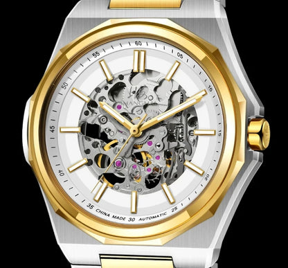 Shanghai Watch Dual Skeletonized Automatic Mechanical Watches 41mm Luminous Sapphire Men's Wristwatch 316L Stainless Steel S8008
