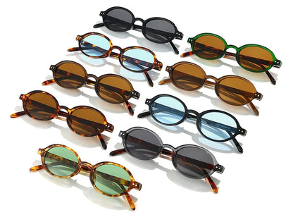 SO&EI Retro Small Oval Sunglasses Women Fashion Rivets Leopard Men Punk Shades UV400 Sun Glasses