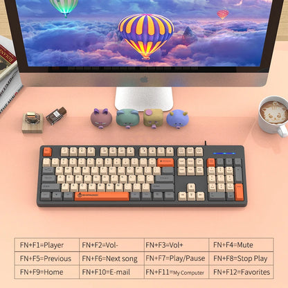 104Keys Wired Gaming Keyboard Ergonomics Splash Water Colorful ABS Wear-resistant Keycaps Keyboards with Technology Light Key