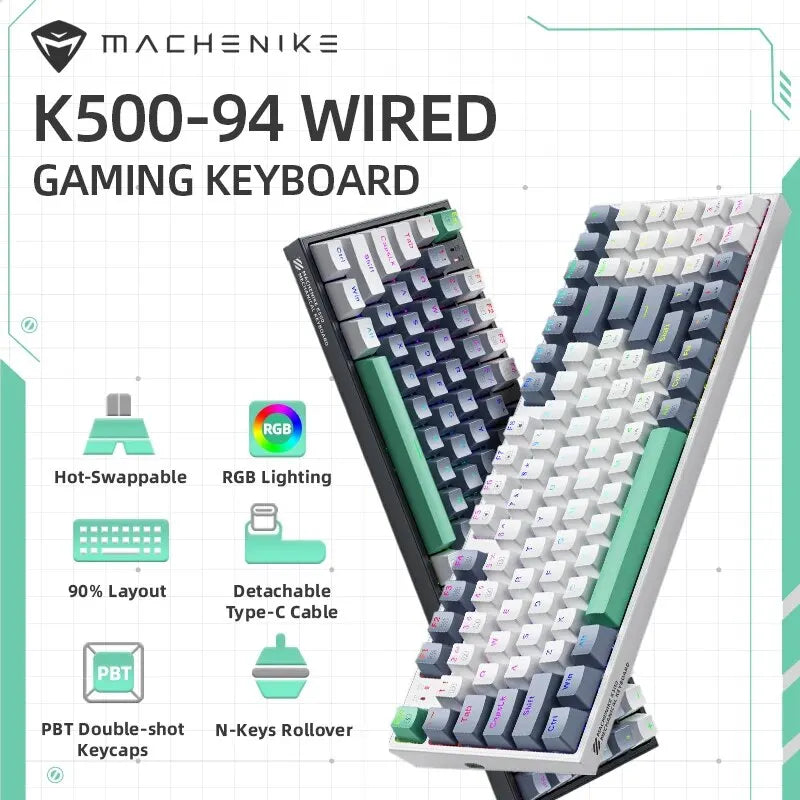 MACHENIKE K500-B94 Mechanical Keyboard Wired Gaming Keyboard, 94-Key Hot Swappable RGB Mechanical Keyboard with PBT Keycaps, Compact 90% Gaming Keyboard for PC & Laptop
